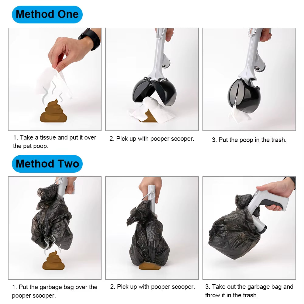 Poop Pick up Holder 2 in 1 Pet Accessories with 1 Roll Garbage Bags Outdoor Cleaning Tools Pet Pooper Scooper